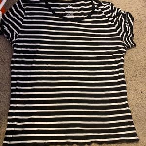 Black and white SO short sleeve T-shirt.